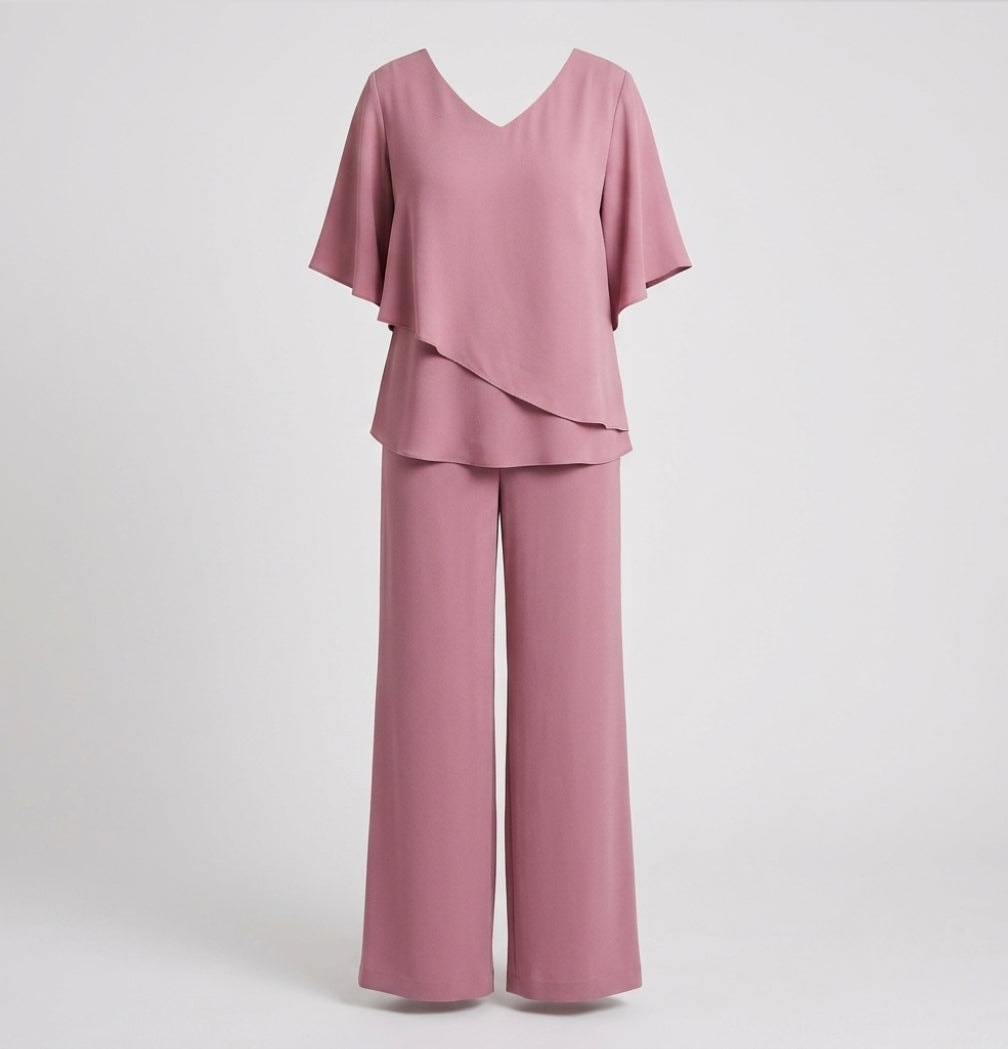 Hannah Sullivan Flowy Chiffon Blouse and Wide-Leg Pants Co-ord Set
