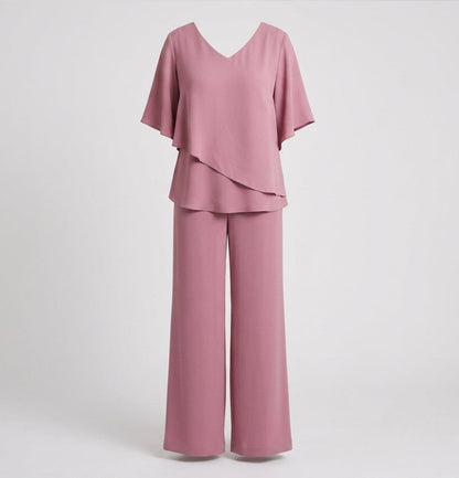 Hannah Sullivan Flowy Chiffon Blouse and Wide-Leg Pants Co-ord Set