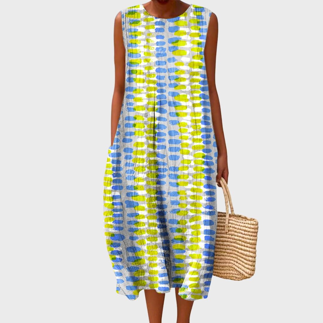 Sophryana Printed Sleeveless Summer Midi Dress for Women