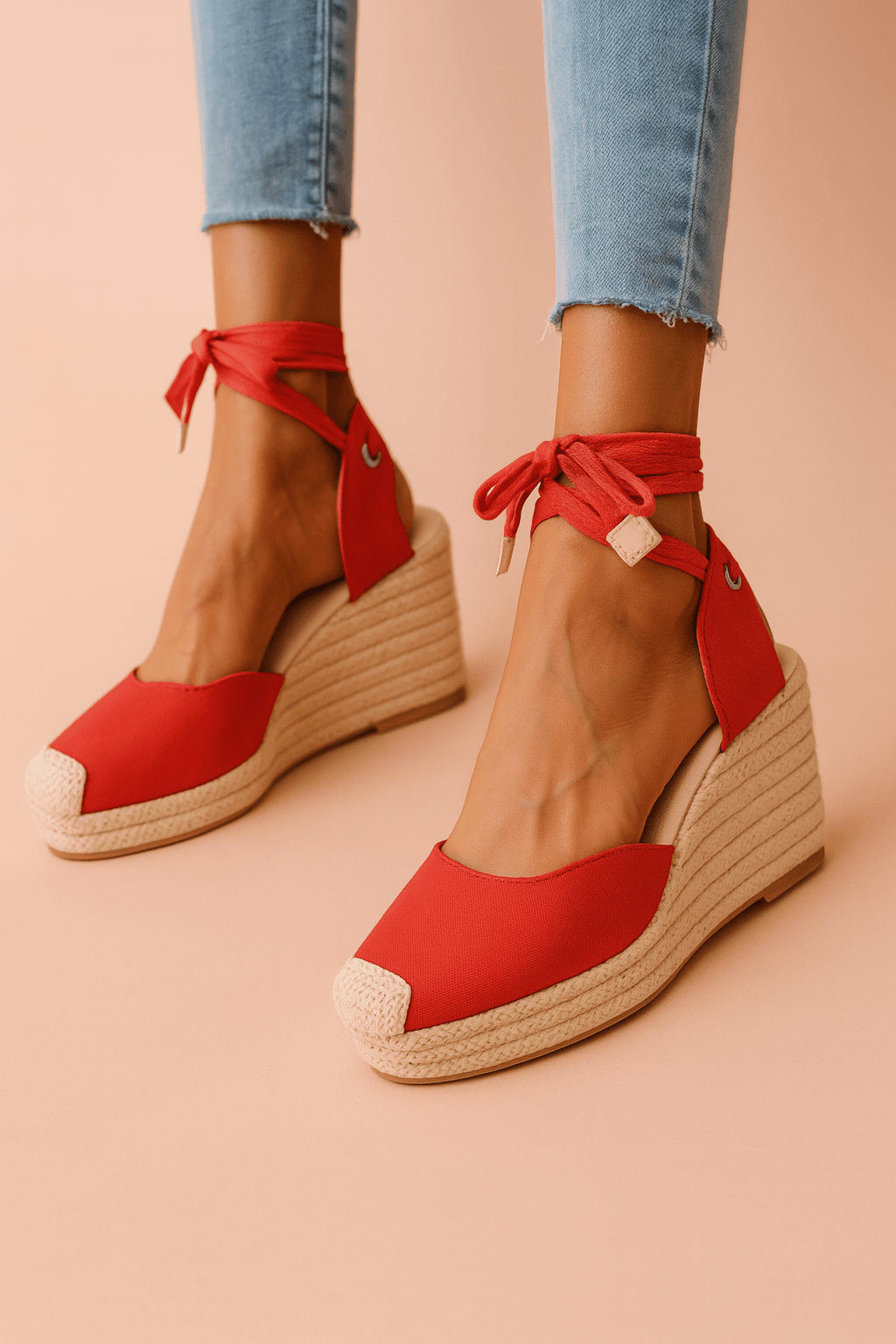 Maja Espadrille Wedge Sandals with Ankle Tie Straps