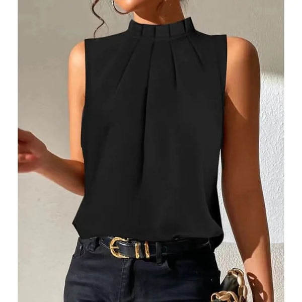 Women's Cold-Shoulder Pleated Blouse with Mock Neck