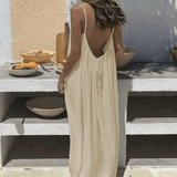 Women's Backless Loose-Fit Long Midi Dress with Spaghetti Straps