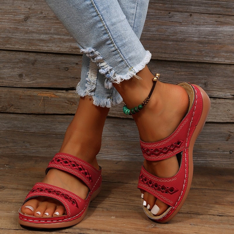 Women's Wedge Slide Sandals with Cushioned Comfort Sole