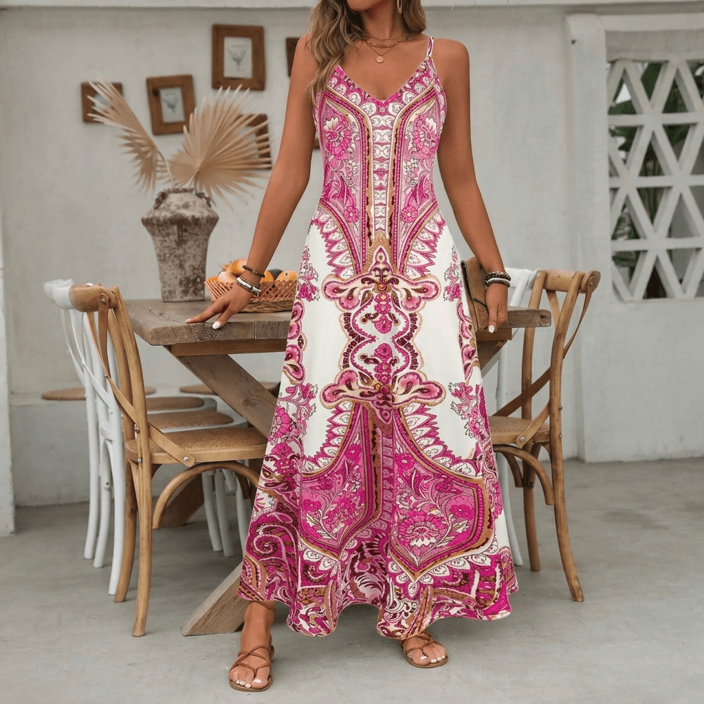 Women's Paisley Print Boho Maxi Summer Dress