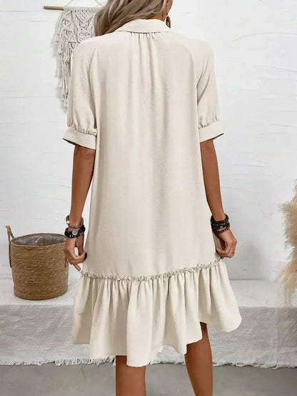 Lila Button-Front Shirt Dress with Short Sleeves and Ruffle Hem