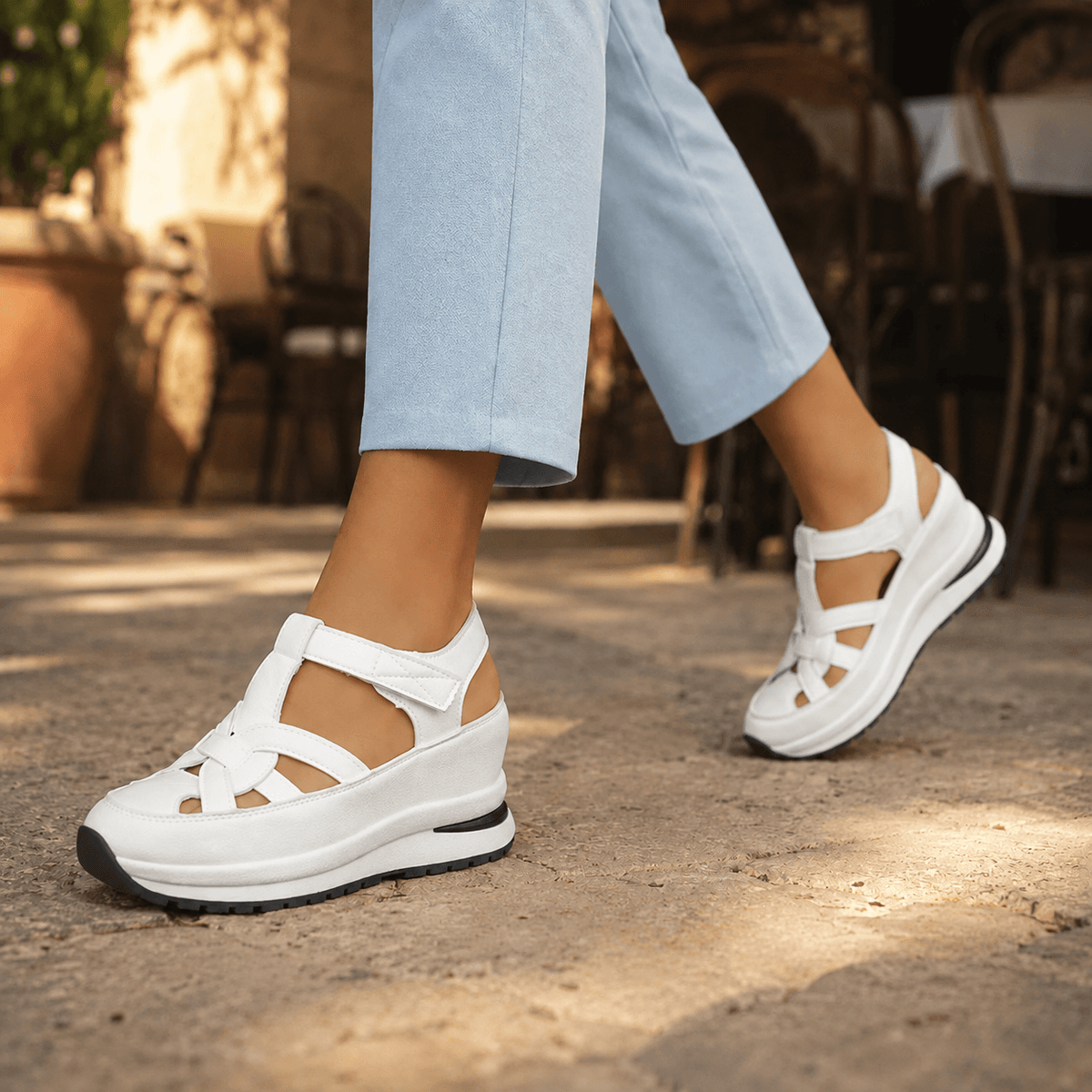 Women's Cushioned Platform Sandals with Adjustable Cage Strap