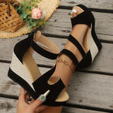Thessalia Black Platform Wedge Sandals with Ankle Strap and Open Toe