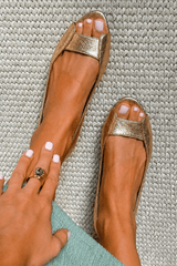 Women's Cushioned Metallic Open-Toe Flat Sandals with Padded Sole