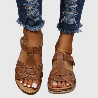 Dakota Open-Toe Wedge Sandals with Woven Front Straps and Adjustable Ankle Closure
