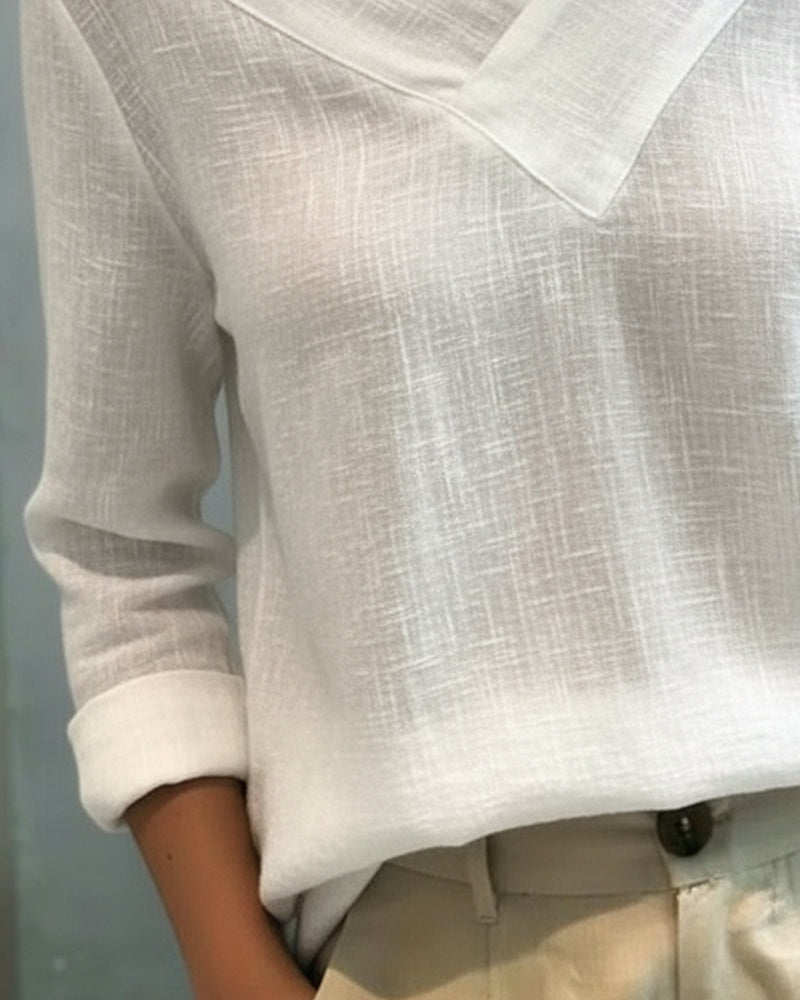 Vera Asymmetric V-Neck Linen-Look Top with Cold Shoulder Detail for Summer