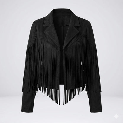 Bianca Rossi Fringe Suede-Look Cropped Jacket for Women