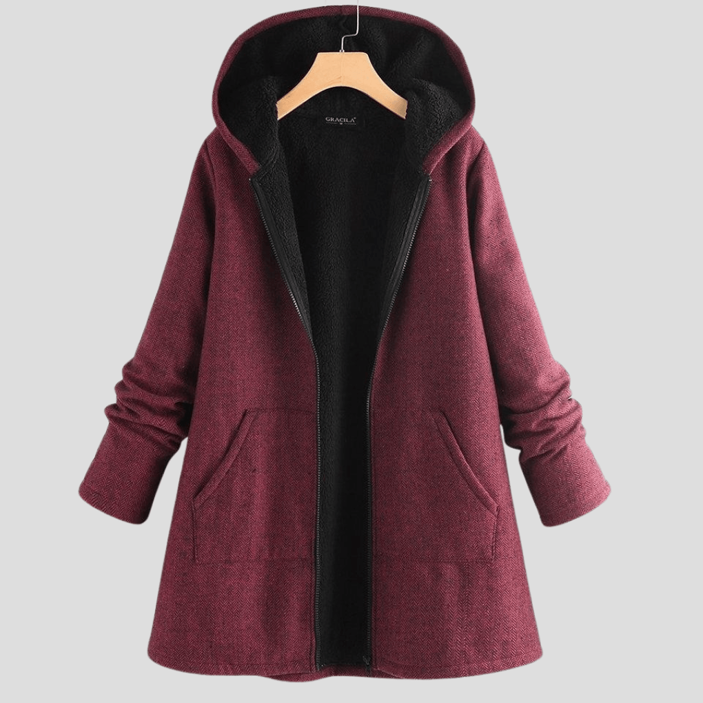 Fleece Lined Hooded Duffle Coat with Front Pockets