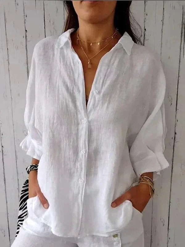 Amélie Rousseau | Women's Relaxed Linen Long-Sleeve Blouse