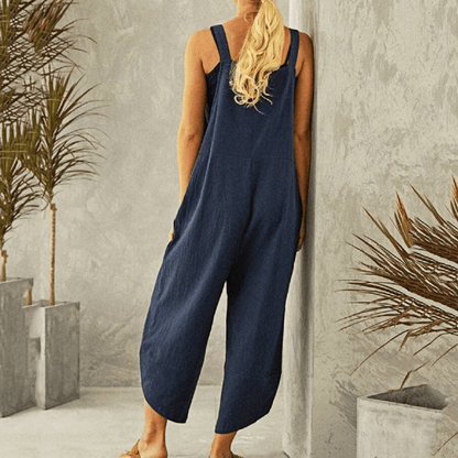 Harper Wide-Leg Linen Jumpsuit with Adjustable Straps and Side Pockets