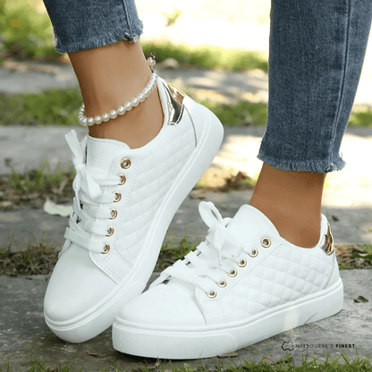 Chloe Laurent Quilted Cushioned Sneakers with Metallic Heel Trim for Women
