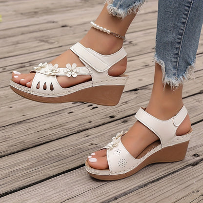 Elise Sheridan | Floral Wedge Sandals with Cushioned Footbed