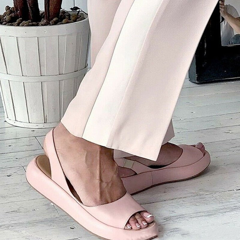 Women's Open-Toe Slingback Sandals with Cushioned Sole in Faux Leather