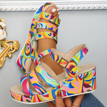 Piper Ashworth Multicolour Wedge Platform Sandals with Ankle Strap