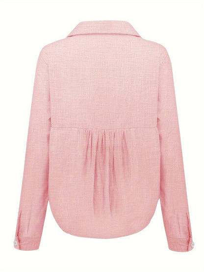 Evie Long-Sleeve Linen Button-Down Blouse for Women with Classic Collar