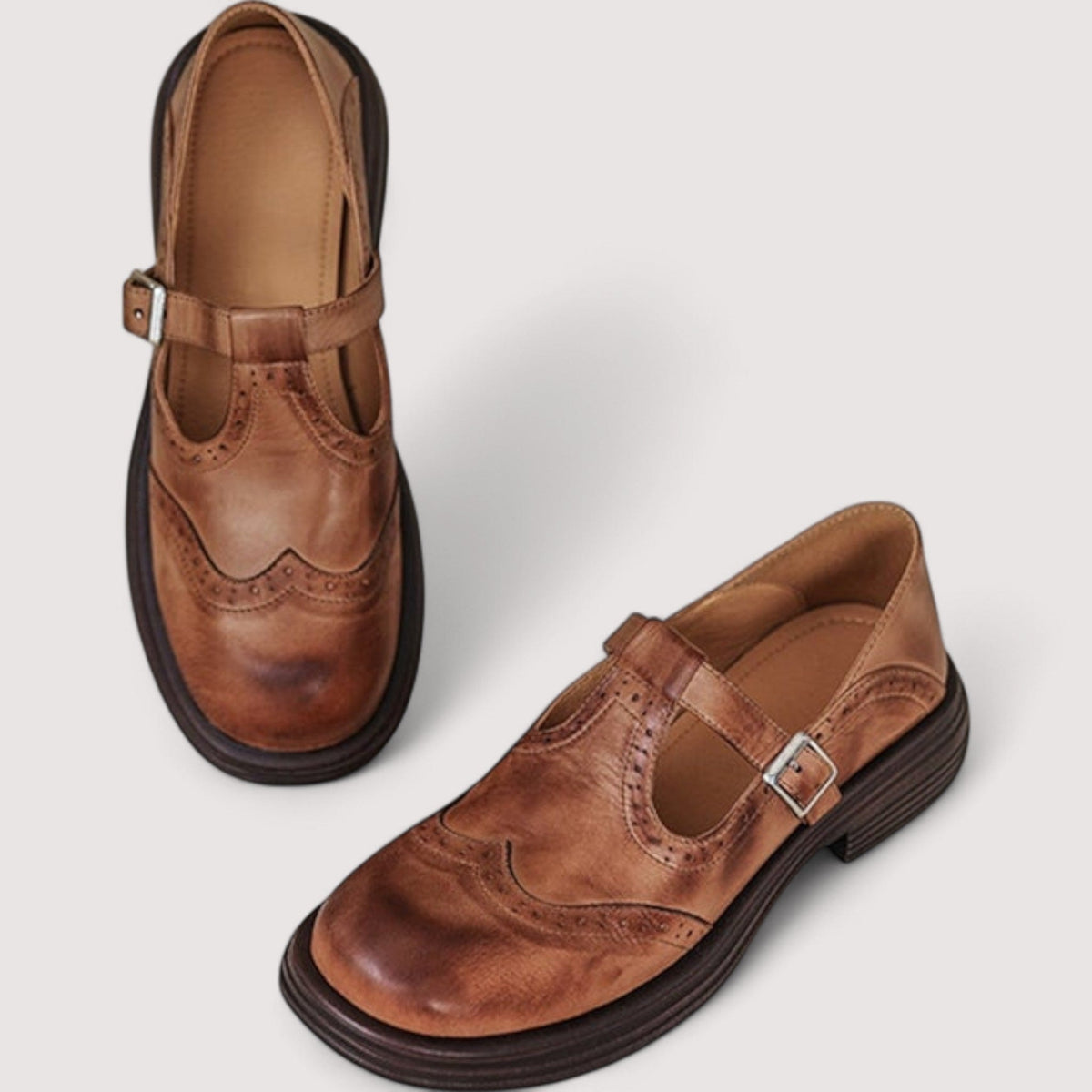 Women's Brogue Mary Jane Comfort Shoes with Ankle Strap