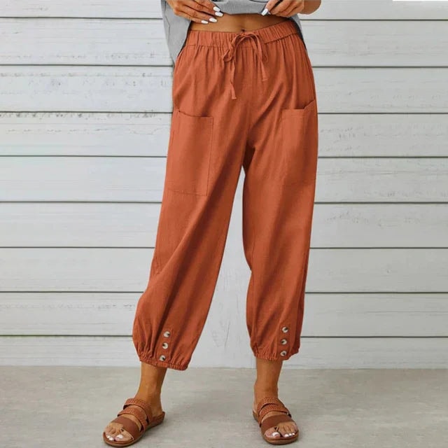 Lena Women's High-Waist Linen Harem Pants with Drawstring