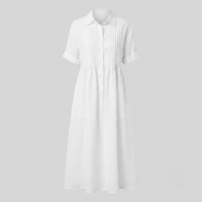 Harper Sutton Pintuck Linen Collared Midi Shirt Dress for Women