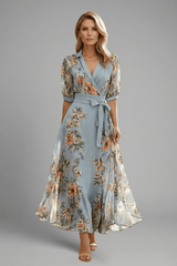 Elena Whitmore Floral Wrap Maxi Dress in Chiffon Polyester Blend