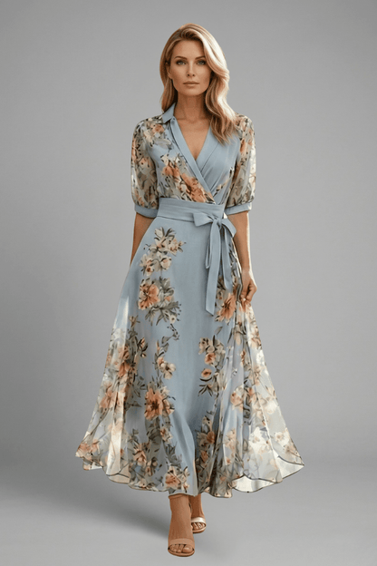 Elena Whitmore Floral Wrap Maxi Dress with Waist Tie