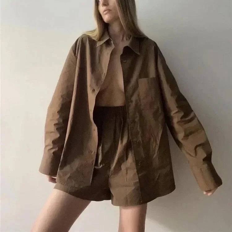 Calvindra Relaxed Linen Shirt and Shorts Two-Piece Co-Ord Set