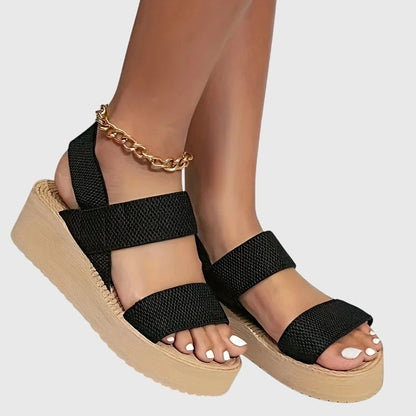 Kelsey Slingback Platform Sandals with Elastic Ankle Strap and Open Toe