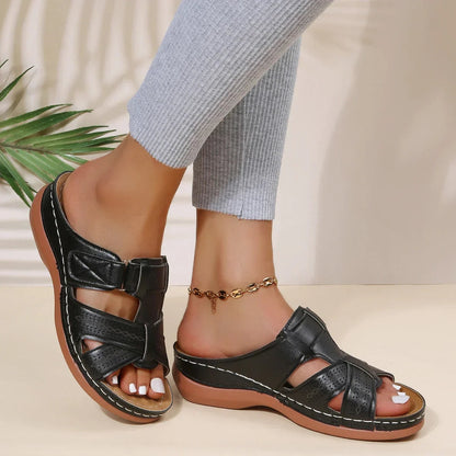 Aria Orthopedic Wedge Sandals with Cutout Crisscross Straps and Adjustable Closure