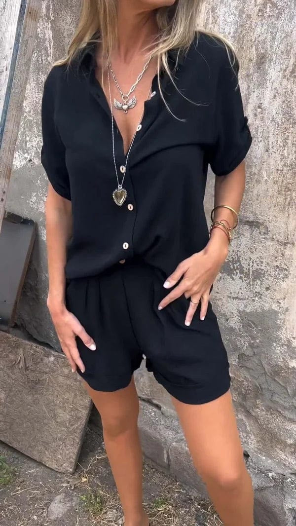Jamie Relaxed-Fit Long Sleeve Blouse and Shorts Set