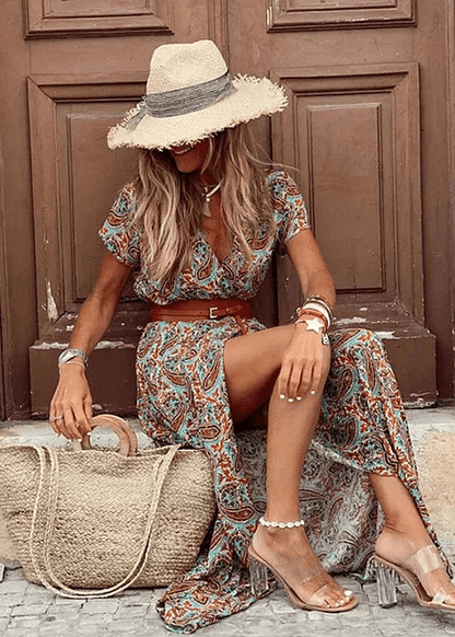 Isabella Floral Wrap-Style Belted Women's Midi Dress with Side Slit
