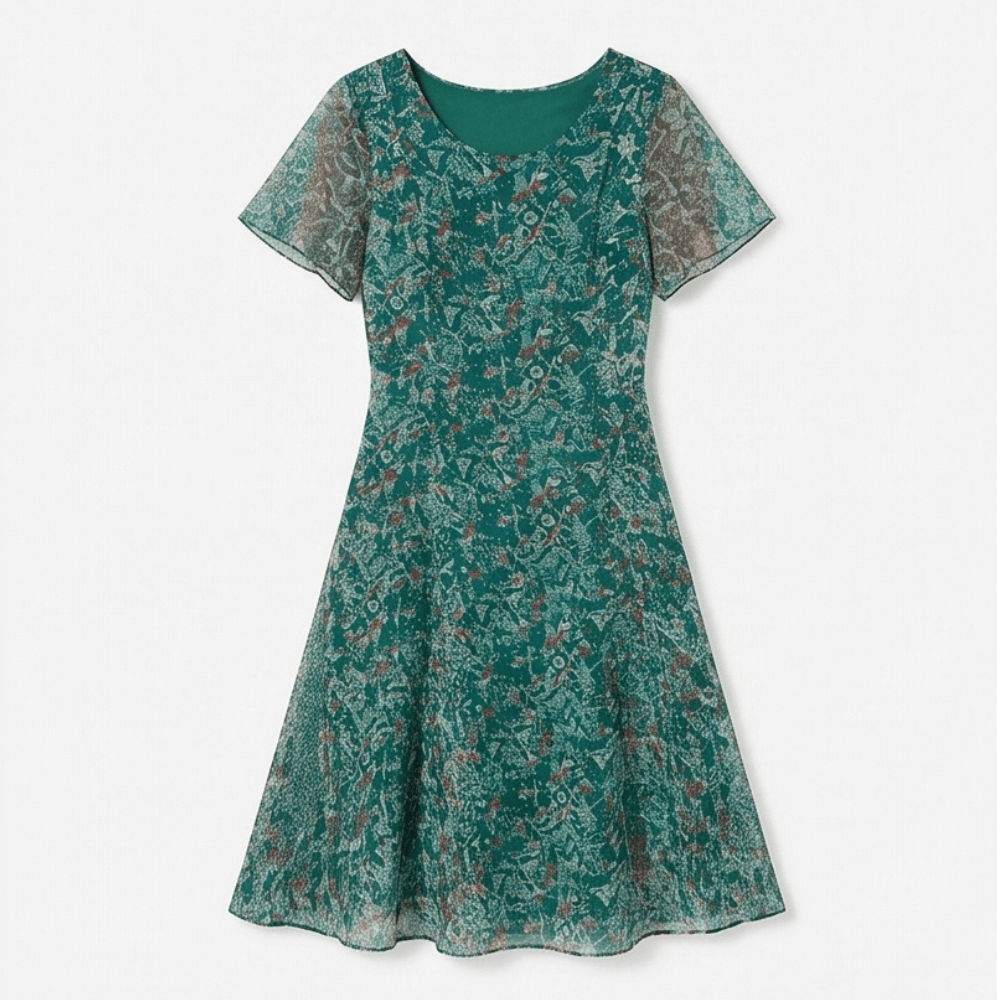 Kynara Flutter-Sleeve Floral Fit-and-Flare Women's Summer Midi Dress with Sheer Overlay
