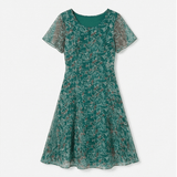 Kynara Flutter-Sleeve Floral Fit-and-Flare Women's Summer Midi Dress with Sheer Overlay
