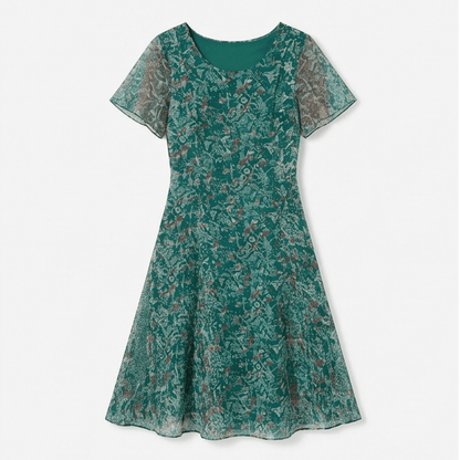 Kynara Flutter-Sleeve Floral Fit-and-Flare Women's Summer Midi Dress with Sheer Overlay