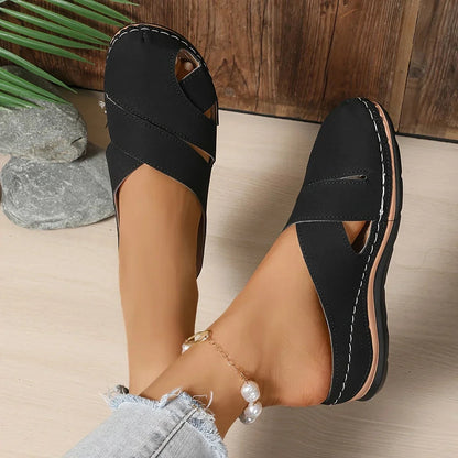 Ella Slip-On Platform Wedge Sandals with Closed Toe and Cutout Straps