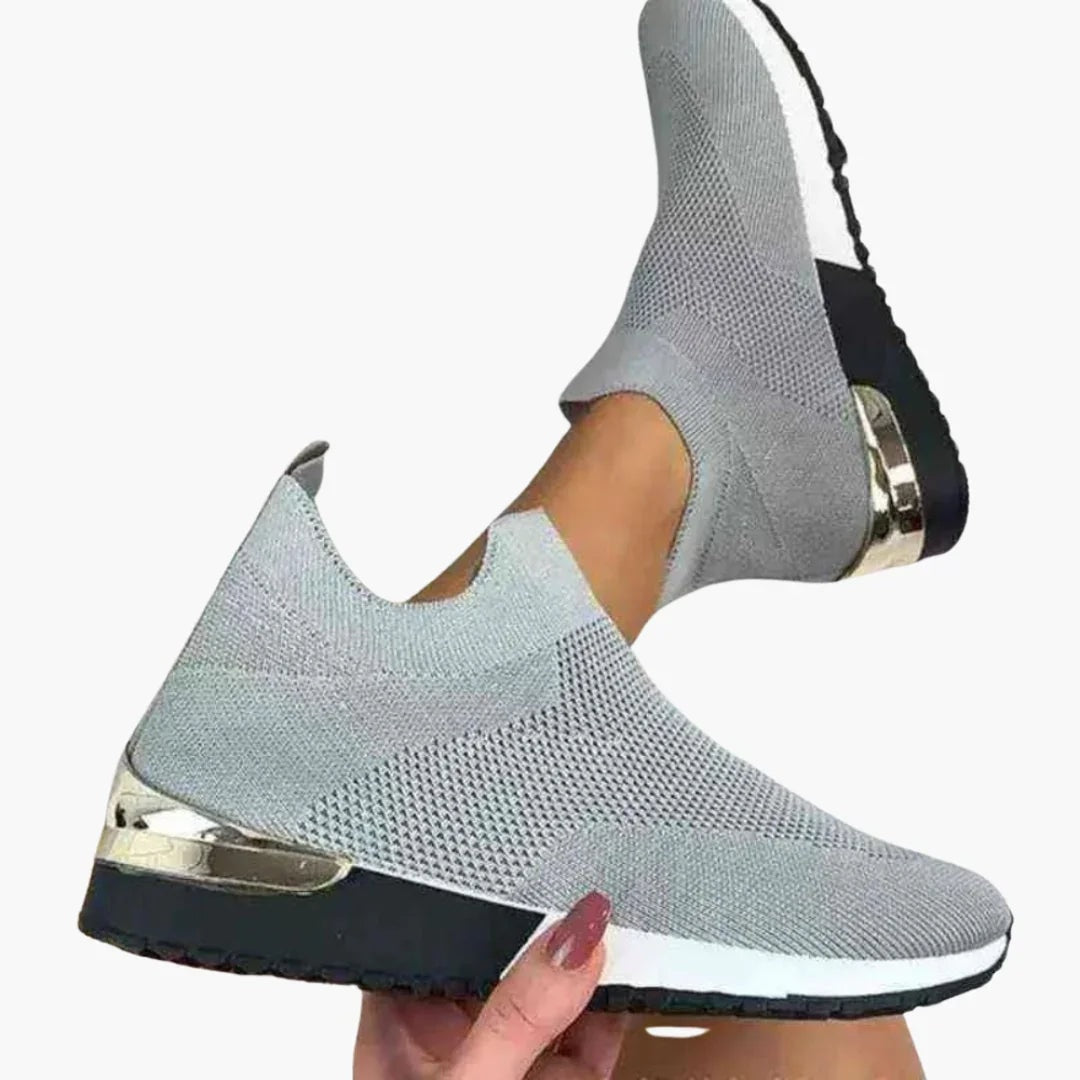 Women's Breathable Slip-On Wedge Sneakers with Metallic Heel Accent
