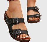 Boston Comfortable Platform Sandals with Two Buckle Straps and Orthopaedic Footbed