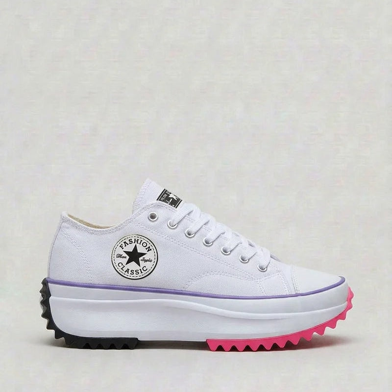 Chunky Platform Canvas Lace-Up Cushioned Sneakers for Women