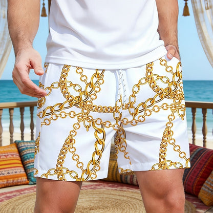 Striped Drawstring Swim Shorts with Mesh Lining for Men