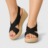 Women's Cushioned Wedge Sandals with Cross-Over Straps and Slingback
