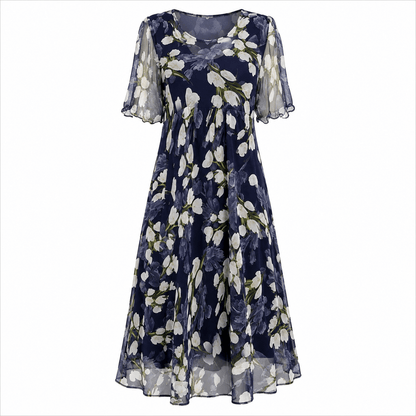 Isabelle Fletcher Floral A-Line Chiffon Dress for Women in Midi Length