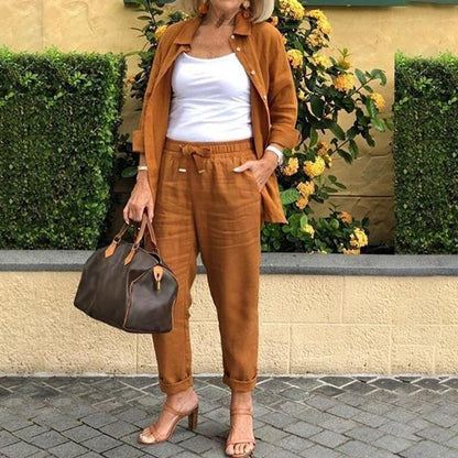 Zélie Matching Linen Co-Ord Two-Piece Set with Button Shirt and Drawstring Pants