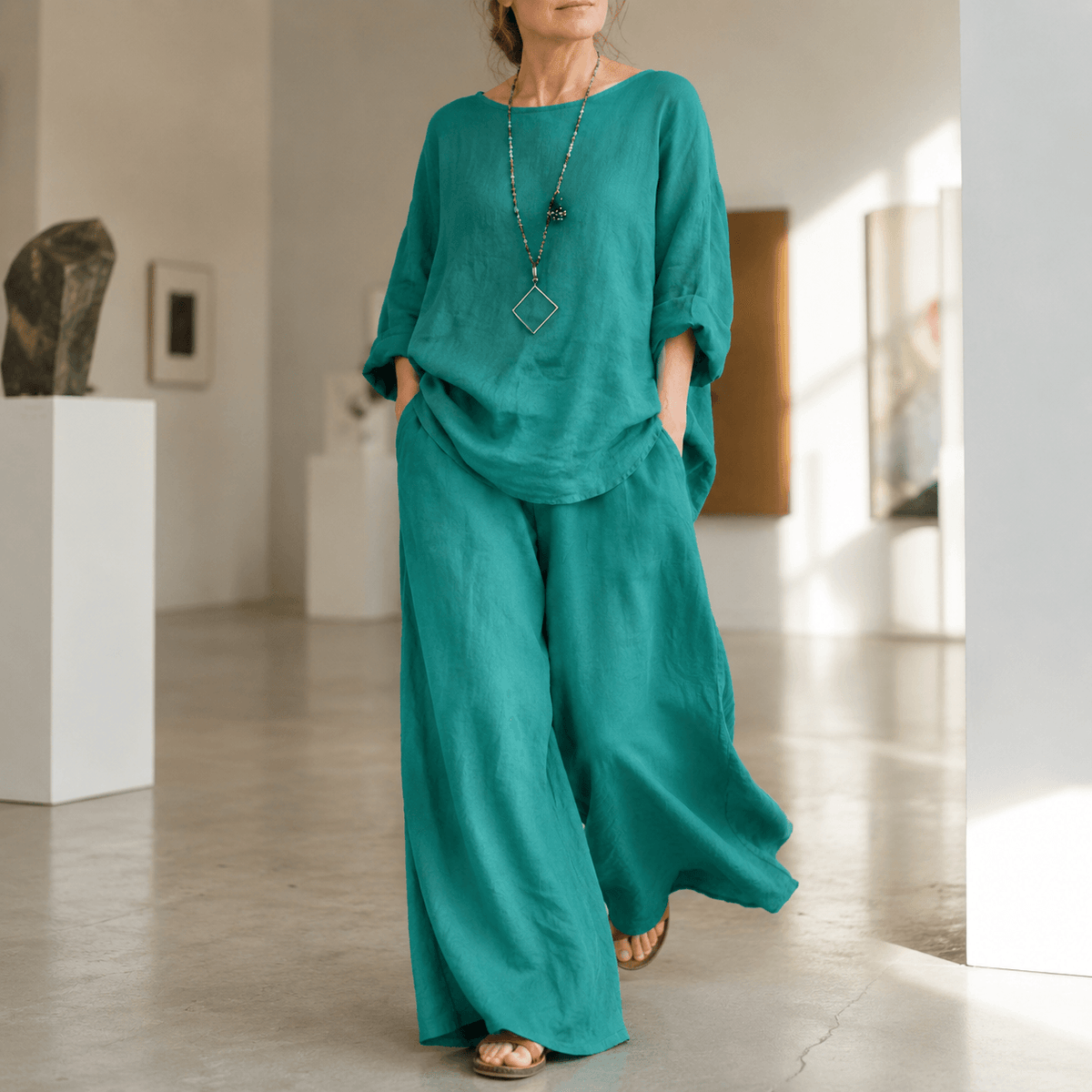 Lunavia Oversized Cotton-Linen Co-Ord Set with Wide-Leg Pants