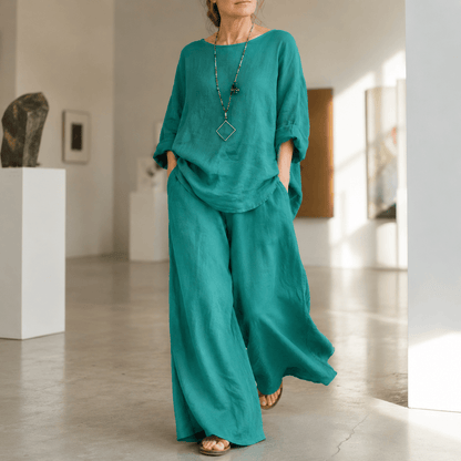 Lunavia Oversized Cotton-Linen Co-Ord Set with Wide-Leg Pants