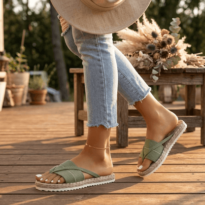 Lunara Women's Cushioned Crossover Slide Sandals with Espadrille Sole