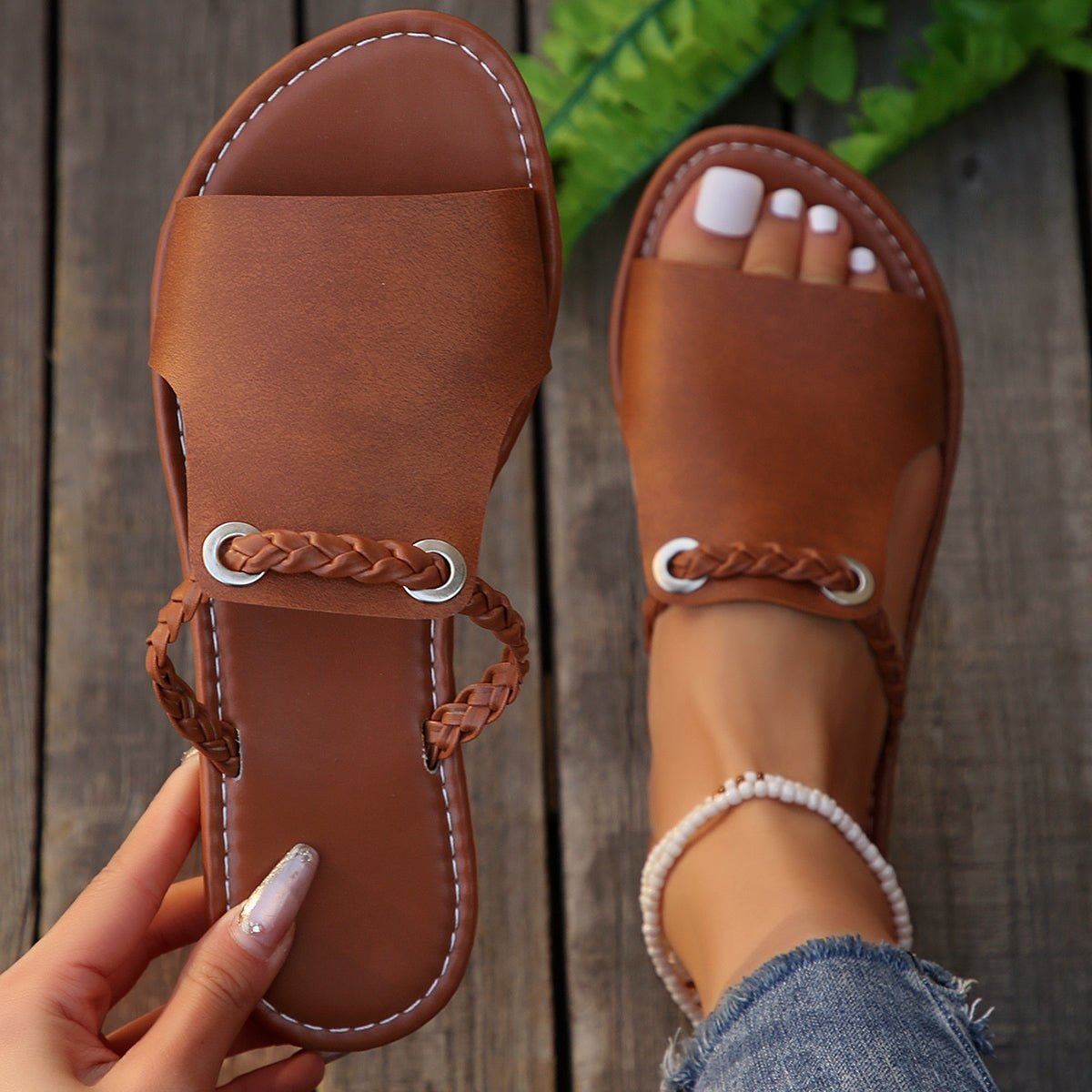 Jemima Holt Braided Leather Cushioned Sandals