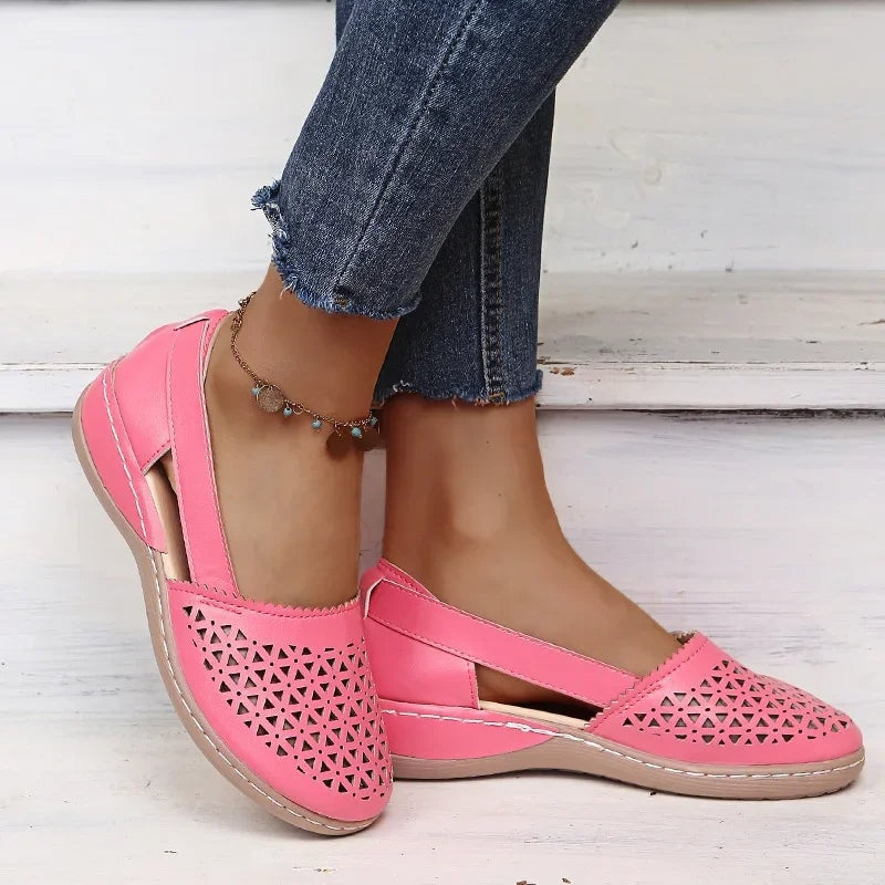 Sun Perforated Slip-On Wedge Shoes with Side Cut-Outs and Cushioned Insole