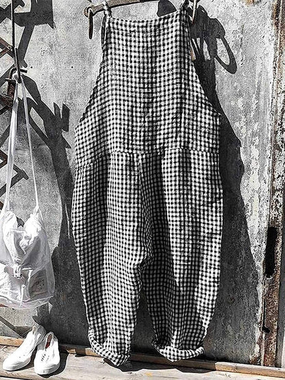 Striped Linen Cotton Jumpsuit with Adjustable Straps and Tapered Leg